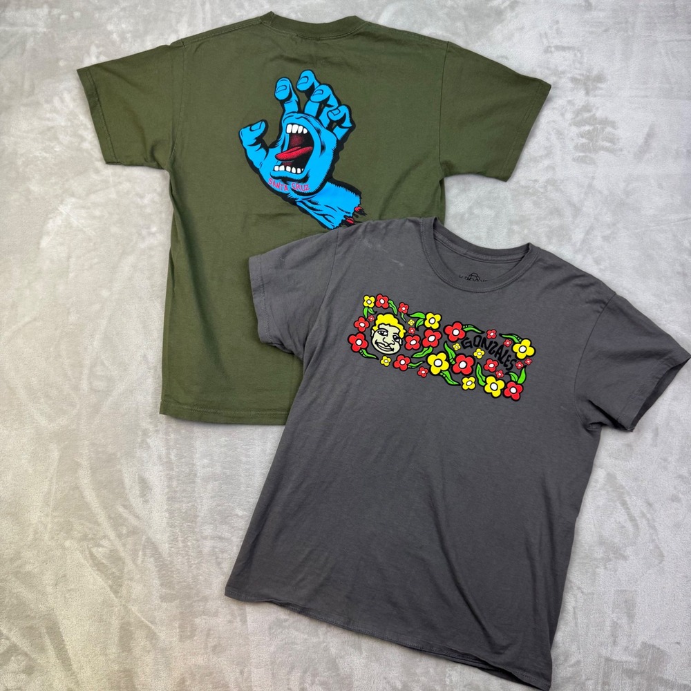 Lot of 2 Men's Medium Skate Graphic T-Shirts — Santa Cruz & Krooked Gonzales
